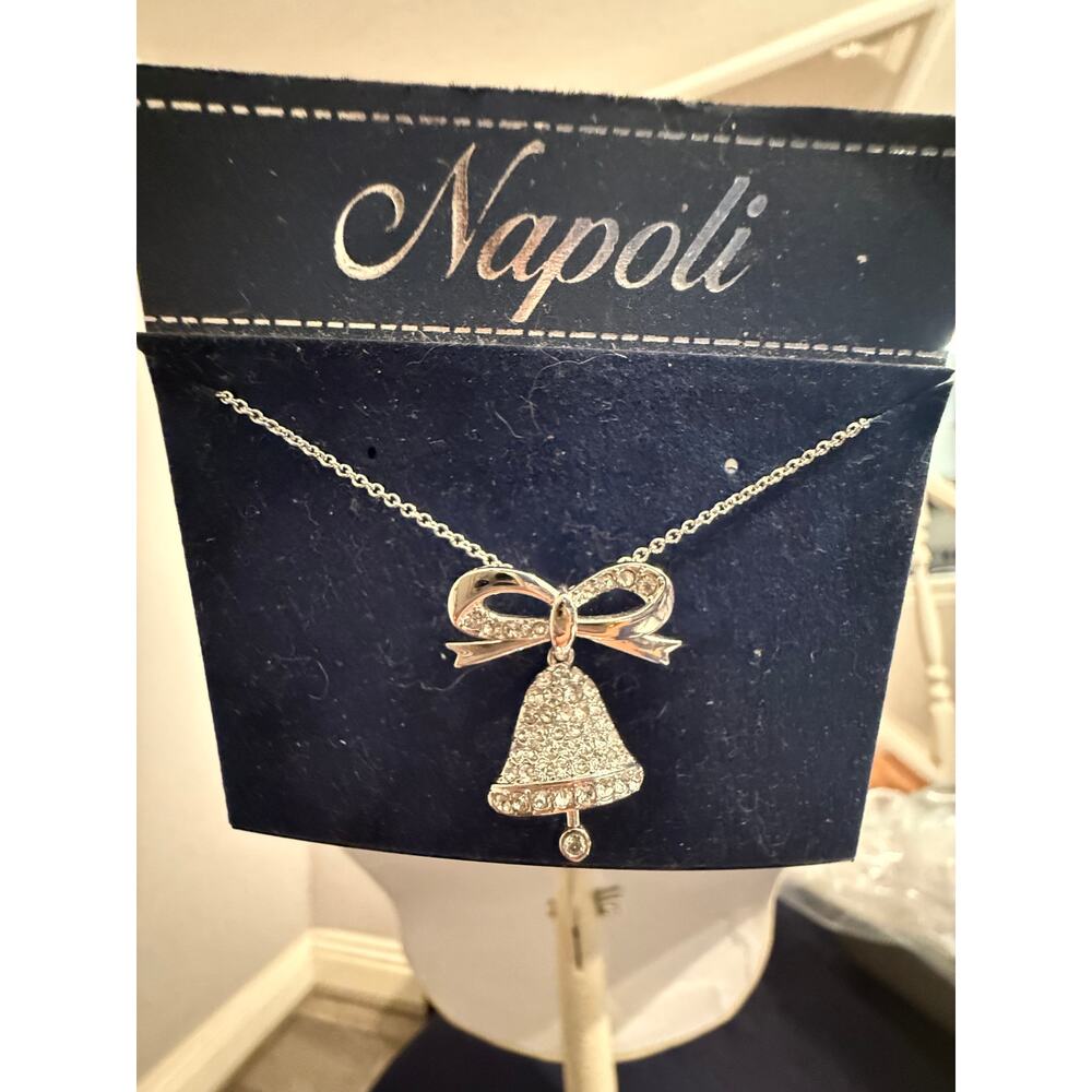 Vintage Napoli Gold Tone Articulating Bell Necklace Bow Pendant